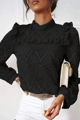 Hnewly - Fashion Sweet Solid Patchwork O Neck Tops(3 Colors) Black / S Tops/Long Sleeve Tops