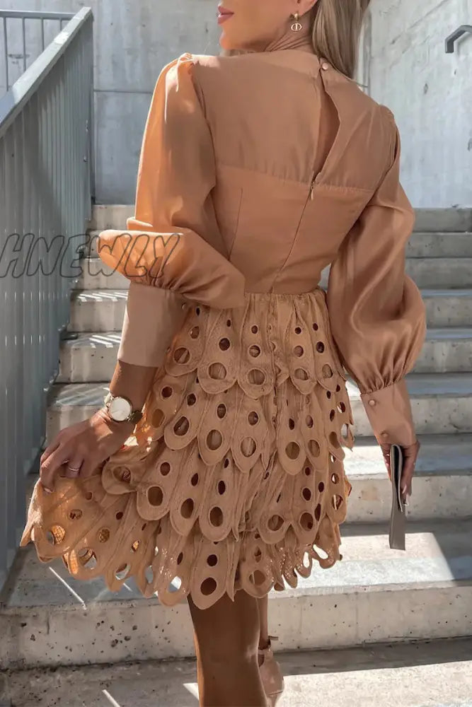Hnewly - Fashion Sweet Zipper V Neck Cake Skirt Long Sleeve Dresses(3 Colors) Dresses/Long Dresses