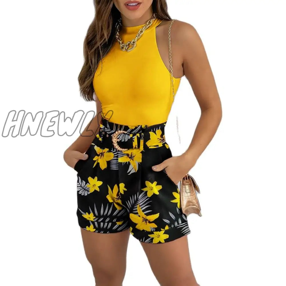 Hnewly Fashion Two-Piece Set Casual Wear Suits 2Pcs Outifts Wear Solid Tank Top & Shorts Trendy