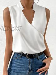 Hnewly Fashion V-Neck Sleeveless Print Women Tops And Blouses Summer Casual White Tank Top Femme