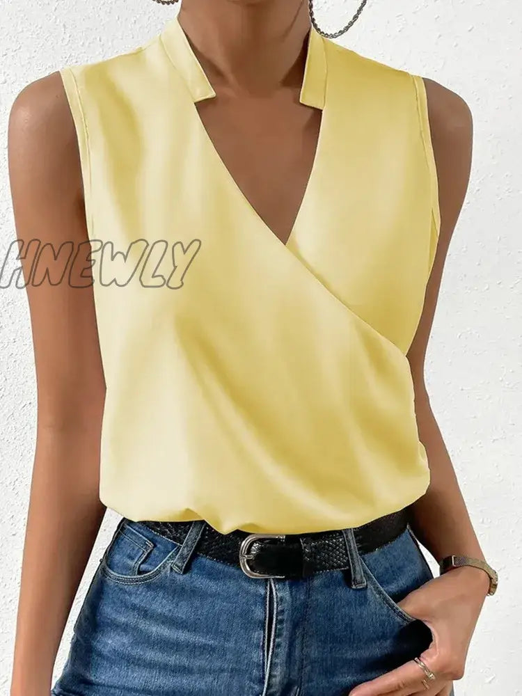 Hnewly Fashion V-Neck Sleeveless Print Women Tops And Blouses Summer Casual White Tank Top Femme