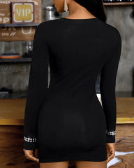 Hnewly Fashion Women Chic Rivet Bag Hip Slim Off Shoulder Dress New Elegant O-Neck Long Sleev Sexy
