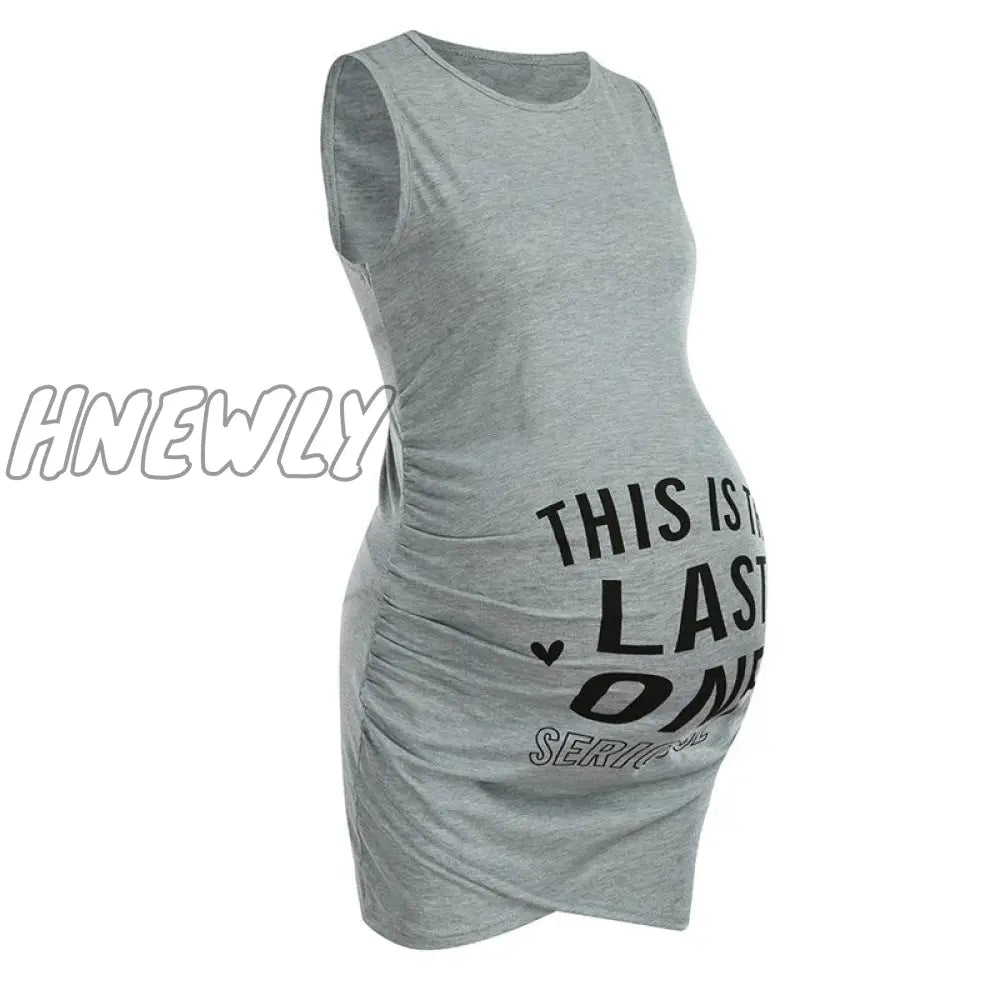 Hnewly Fashion Women Maternity Dress Sleeveless Pregnancy Letter Print O - Neck Bodycon Creative