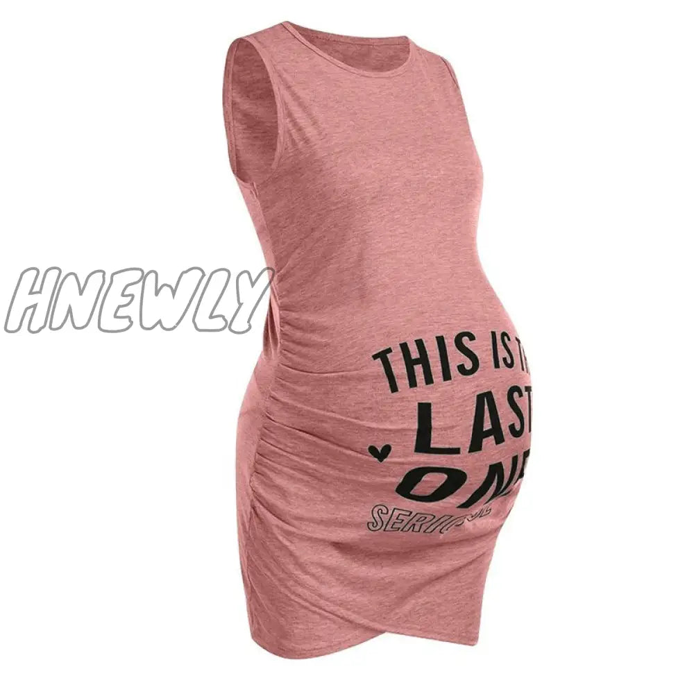Hnewly Fashion Women Maternity Dress Sleeveless Pregnancy Letter Print O - Neck Bodycon Creative