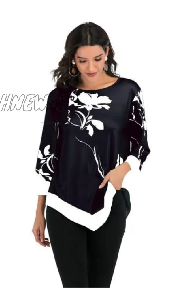 Hnewly Fashion Women New Spring Shirts Floral Print Irregular Hem Blouse 5Xl Big Size Clothing