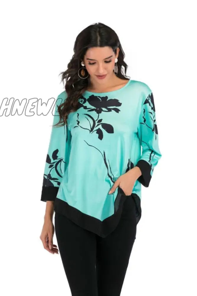 Hnewly Fashion Women New Spring Shirts Floral Print Irregular Hem Blouse 5Xl Big Size Clothing
