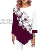 Hnewly Fashion Women New Spring Shirts Floral Print Irregular Hem Blouse 5Xl Big Size Clothing
