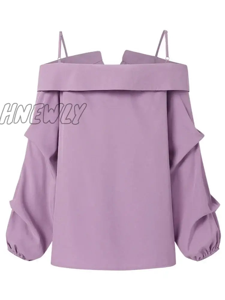 Hnewly Fashion Women Shirts Sexy Off Shoulder Blouse Summer Tops Casual Straps Button Long Sleeve