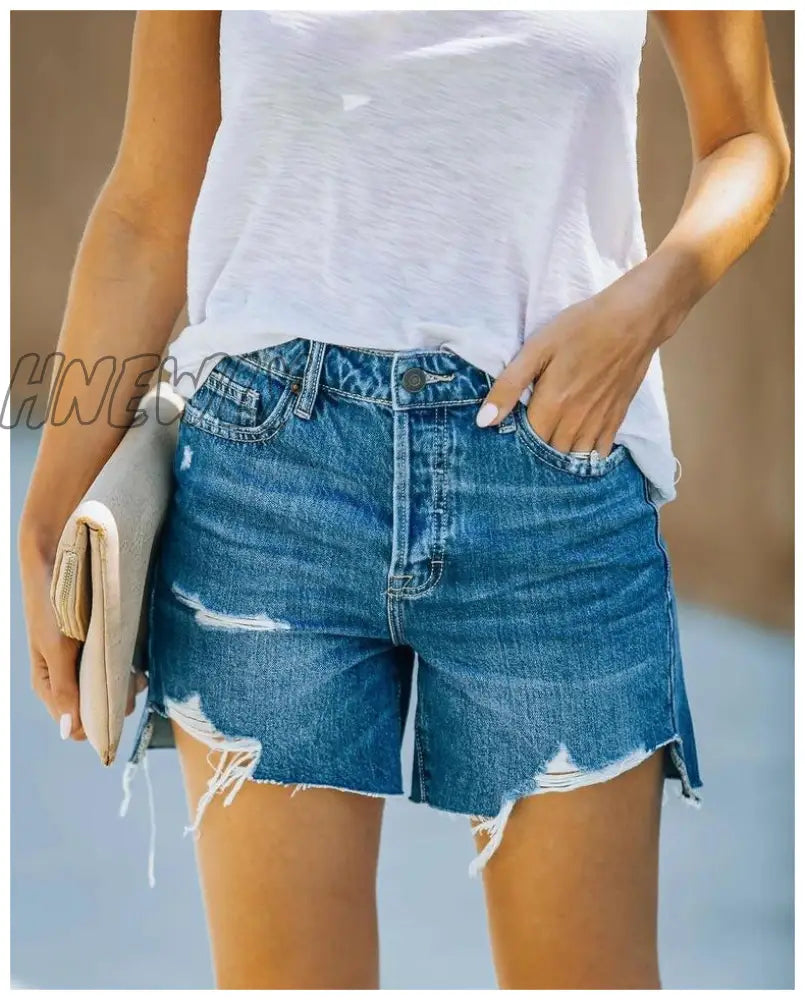 Hnewly Fashion Womens Pocket Short Jeans Buttons Hole Zipper High Waist Denim Shorts Female Summer