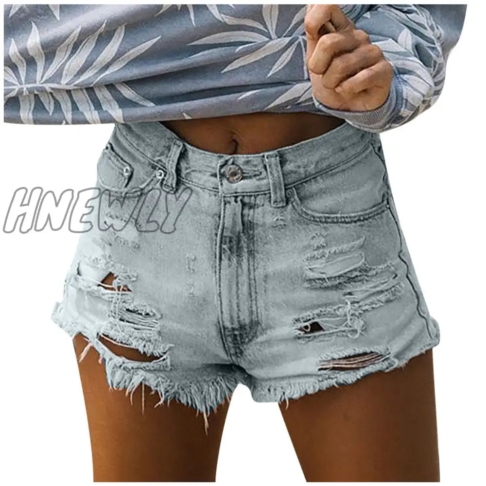 Hnewly Fashion Womens Pocket Short Jeans Buttons Hole Zipper High Waist Denim Shorts Female Summer