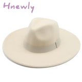Hnewly Fedora Hats For Women New 9.5Cm Wide Brim Dress Men Caps Felted Hat Panama Church Wedding