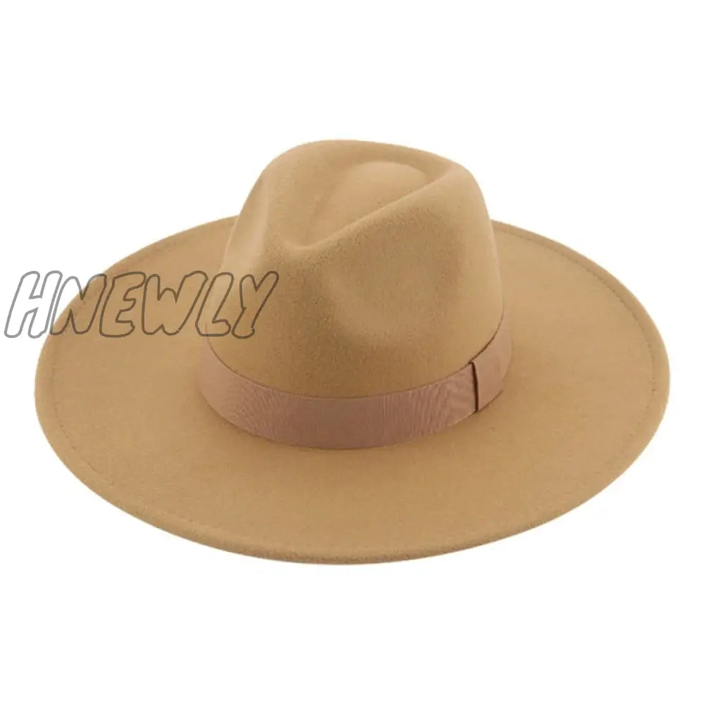 Hnewly Fedora Hats For Women New 9.5Cm Wide Brim Dress Men Caps Felted Hat Panama Church Wedding