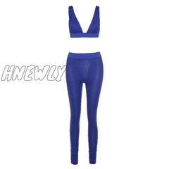 Hnewly Fitness Sporty Women Tracksuit Sleeveless V - Enck Tank Stretchy Leggings Ribbed Bra Two
