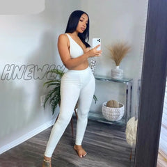 Hnewly Fitness Sporty Women Tracksuit Sleeveless V - Enck Tank Stretchy Leggings Ribbed Bra Two