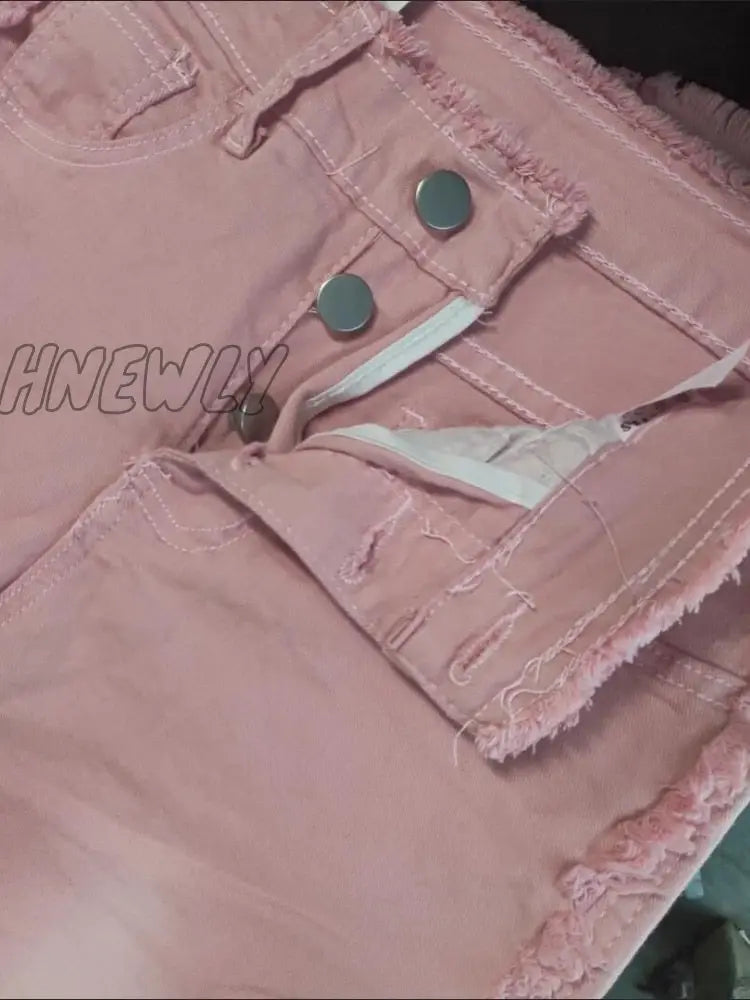 Hnewly Flare Jeans Bleached Washed Gradient Sweet Trendy Slim Y2K Streetwear Harajuku Kawaii Summer