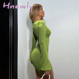 Hnewly Flare Long Sleeve Sexy Party Bodycon Woman Dress Spring Summer V Neck Puff Elegant Robe