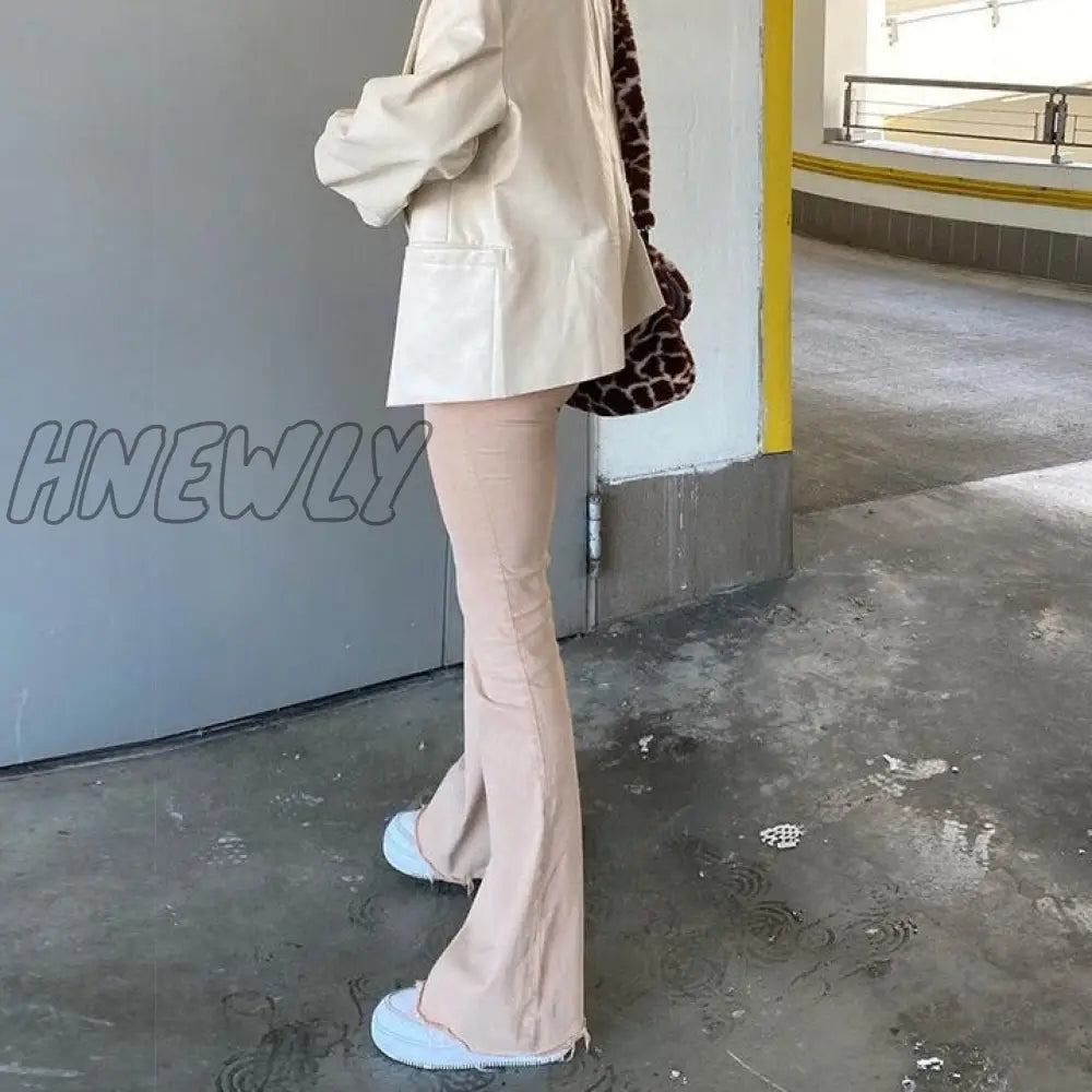 Hnewly Flare Wide Leg Jeans Women Elastic High Waist Skinny Mom Denim Pants Fashion Oversize Casual