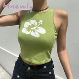 Hnewly Floral Print Tank Tops Y2K Aesthetic Corset Women’s Black Summer Fashion Casual Cute Short