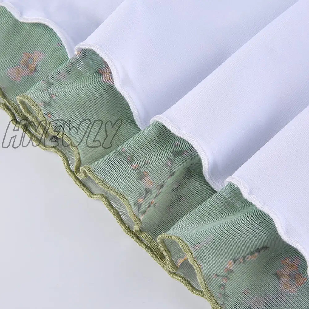 Hnewly Floral Printed Two-Layers New Mini Skirts Harajuku Korean Retro Straight Skirt Women