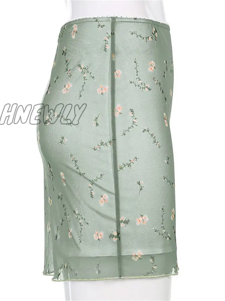 Hnewly Floral Printed Two-Layers New Mini Skirts Harajuku Korean Retro Straight Skirt Women