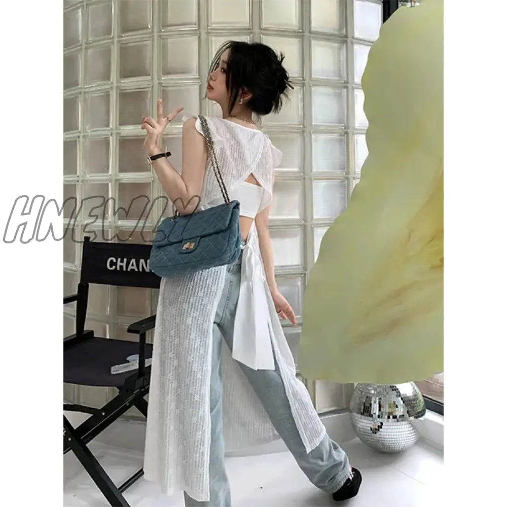 Hnewly Flying Sleeve Dress Women Solid Bandage Hollow Out A Line Midi Dresses Elegant Korean Chic