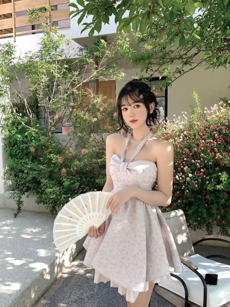 Hnewly French Halterneck Tube Top Backless Mini Dress Spring Sexy Party Female Dresses Korea Sweet