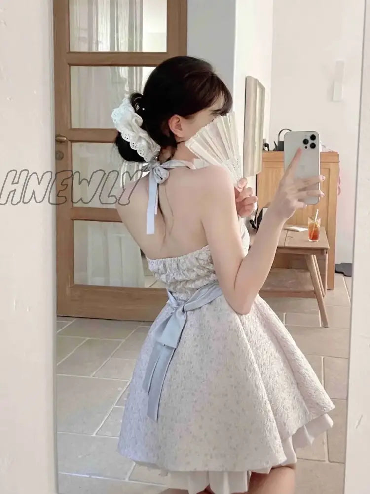 Hnewly French Halterneck Tube Top Backless Mini Dress Spring Sexy Party Female Dresses Korea Sweet