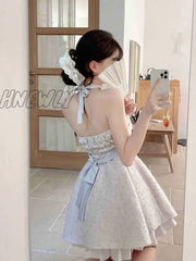 Hnewly French Halterneck Tube Top Backless Mini Dress Spring Sexy Party Female Dresses Korea Sweet