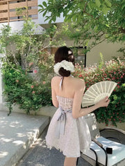 Hnewly French Halterneck Tube Top Backless Mini Dress Spring Sexy Party Female Dresses Korea Sweet