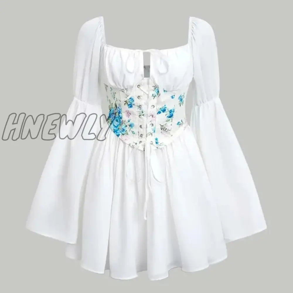 Hnewly French Romance Sexy Backless Mini Dresses Chic Women Off Shoulder Full Sleeve Corset Pleated