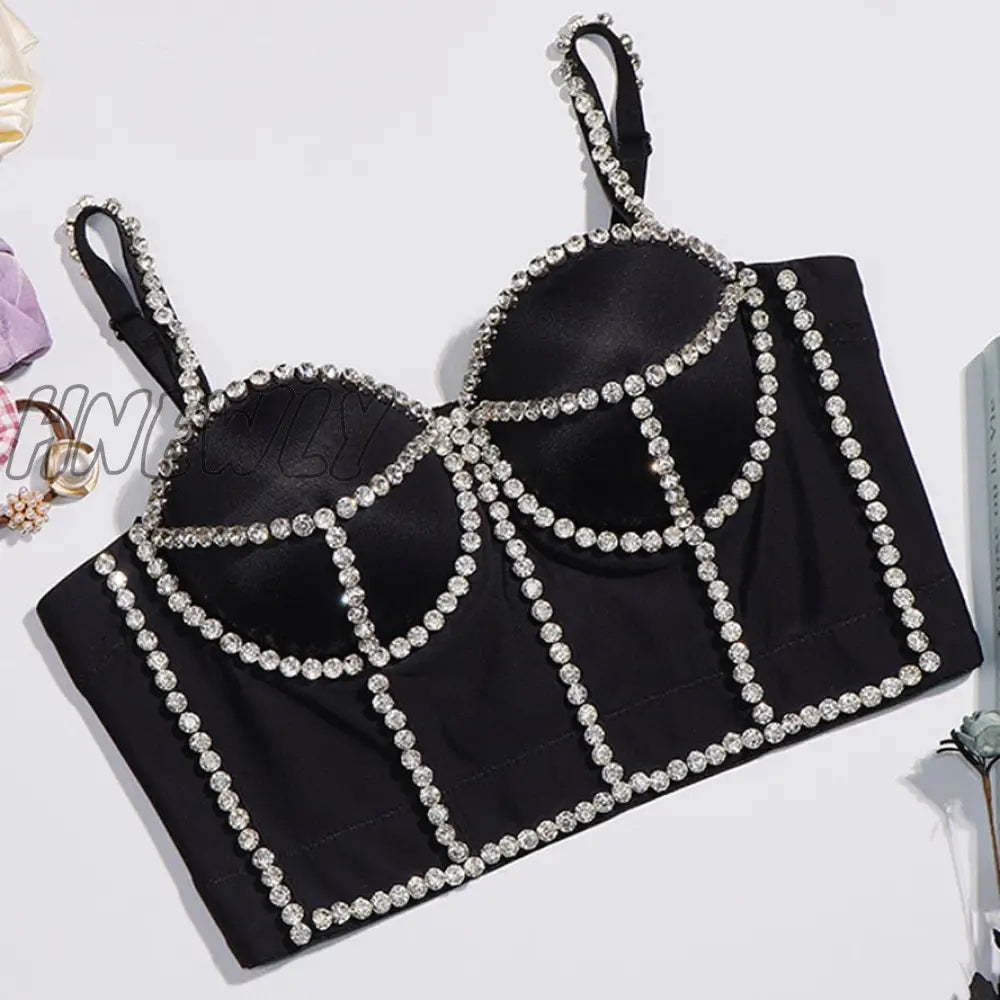 Hnewly Full Beads Female Corset Top Camis Nightclub Sexy Rhinestones Short Chest Binder Camisole