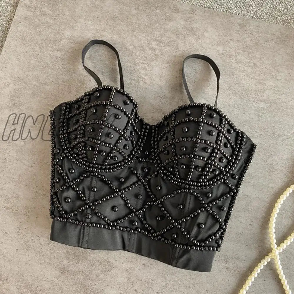 Hnewly Full Beads Female Corset Top Camis Nightclub Sexy Rhinestones Short Chest Binder Camisole