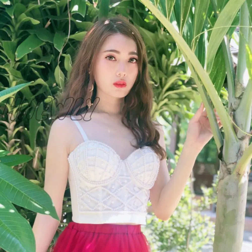 Hnewly Full Beads Female Corset Top Camis Nightclub Sexy Rhinestones Short Chest Binder Camisole