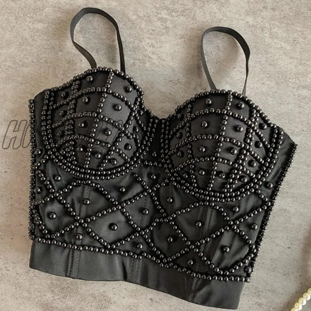 Hnewly Full Beads Female Corset Top Camis Nightclub Sexy Rhinestones Short Chest Binder Camisole