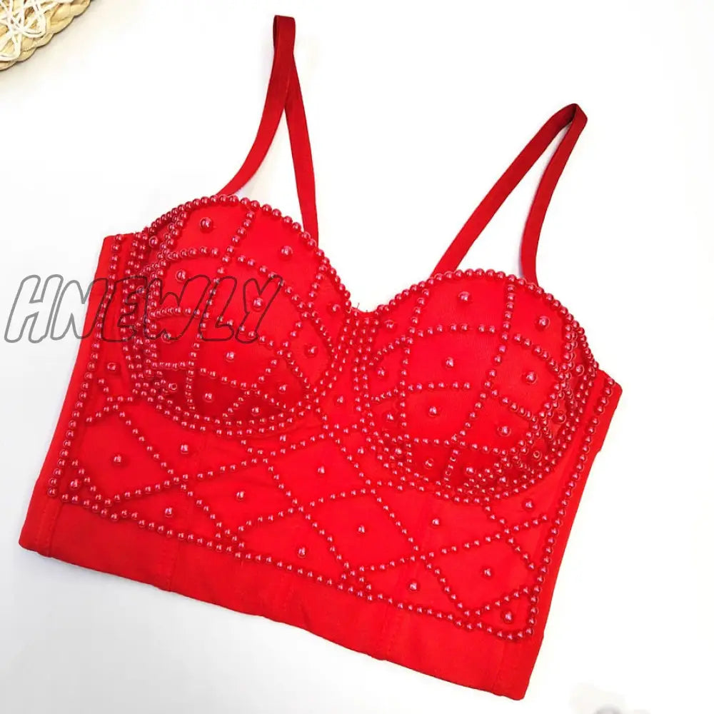 Hnewly Full Beads Female Corset Top Camis Nightclub Sexy Rhinestones Short Chest Binder Camisole