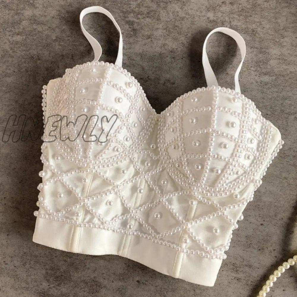 Hnewly Full Beads Female Corset Top Camis Nightclub Sexy Rhinestones Short Chest Binder Camisole
