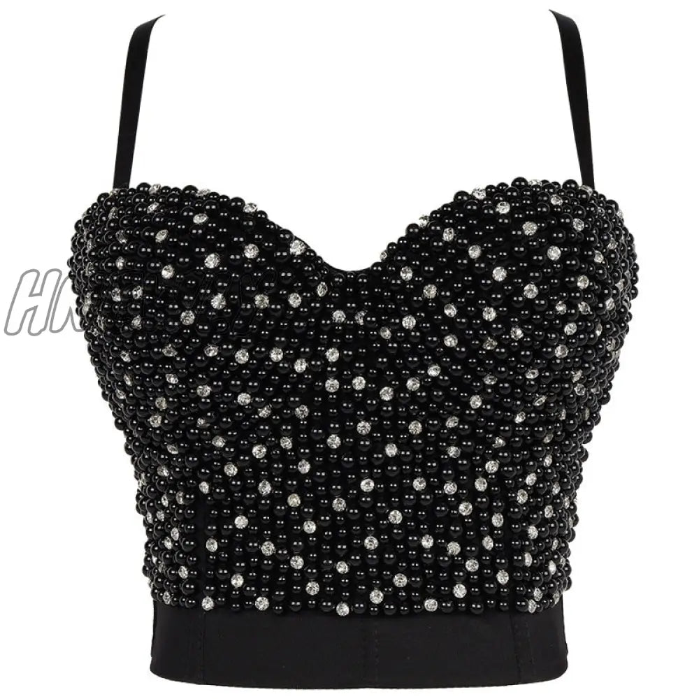 Hnewly Full Beads Female Corset Top Camis Nightclub Sexy Rhinestones Short Chest Binder Camisole