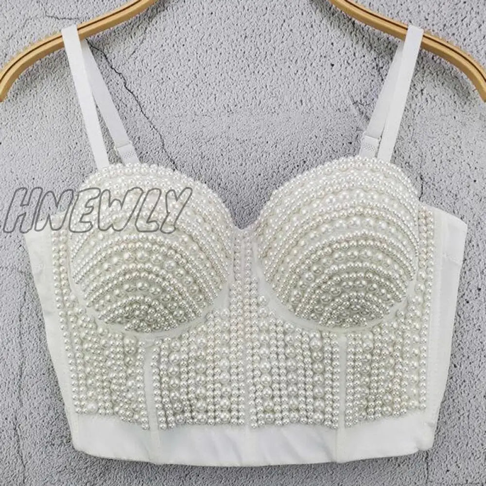 Hnewly Full Beads Female Corset Top Camis Nightclub Sexy Rhinestones Short Chest Binder Camisole