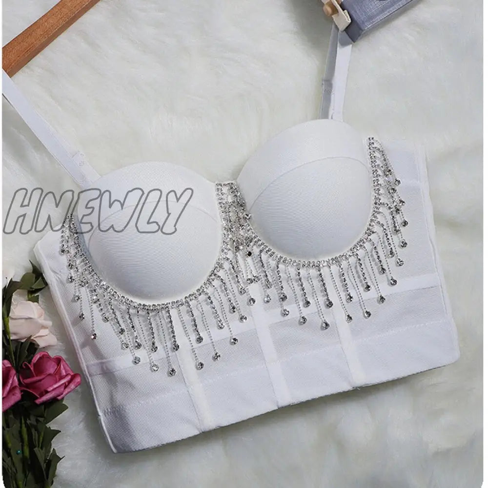 Hnewly Full Beads Female Corset Top Camis Nightclub Sexy Rhinestones Short Chest Binder Camisole