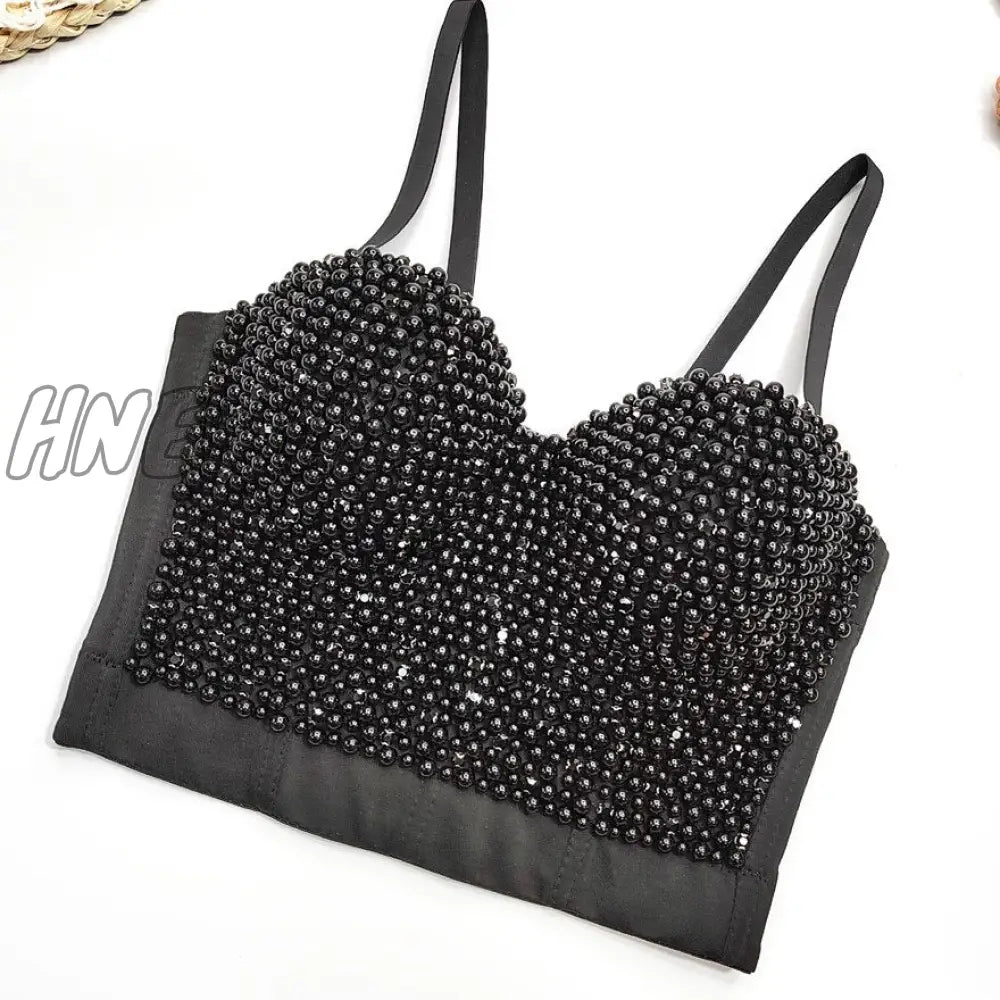 Hnewly Full Beads Female Corset Top Camis Nightclub Sexy Rhinestones Short Chest Binder Camisole