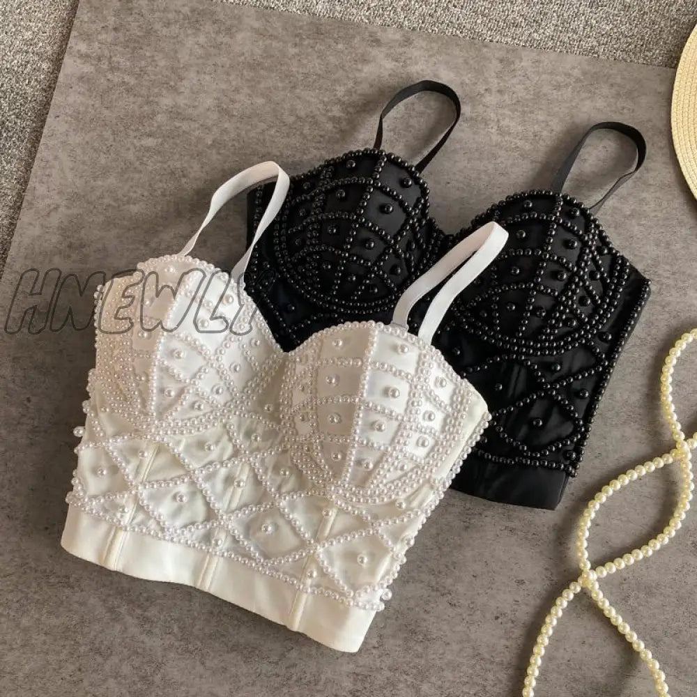 Hnewly Full Beads Female Corset Top Camis Nightclub Sexy Rhinestones Short Chest Binder Camisole