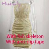 Hnewly Giyu Night Club Party Woman Dress Sexy Bodycon Glitter Strapless Mini Dresses Summer Elegant