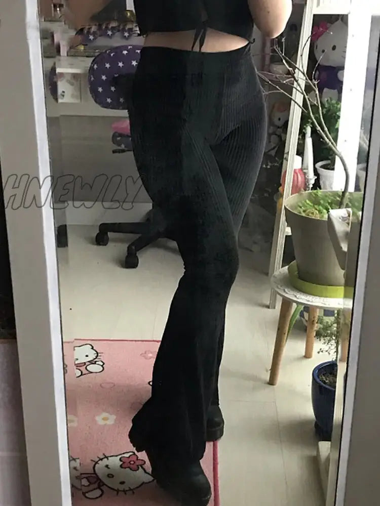 Hnewly Goth Dark Vintage Streetwear Women Pants Flare Harajuku Egirl Aesthetic Emo Grunge Female