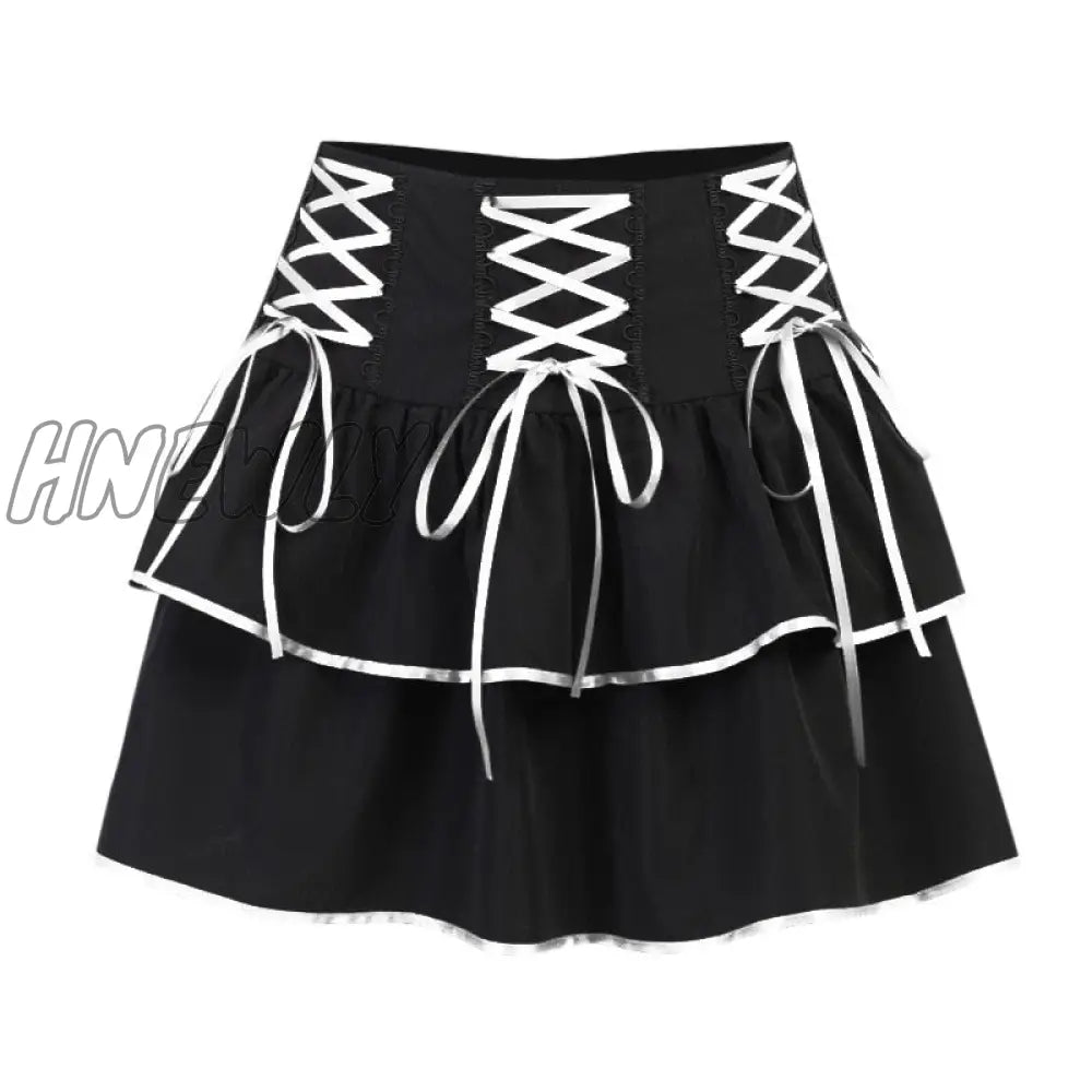 Hnewly Goth Punk Red Bandage Streetwear Skirt Sexy High Waist Harajuku Short Black Patchwork A-Line