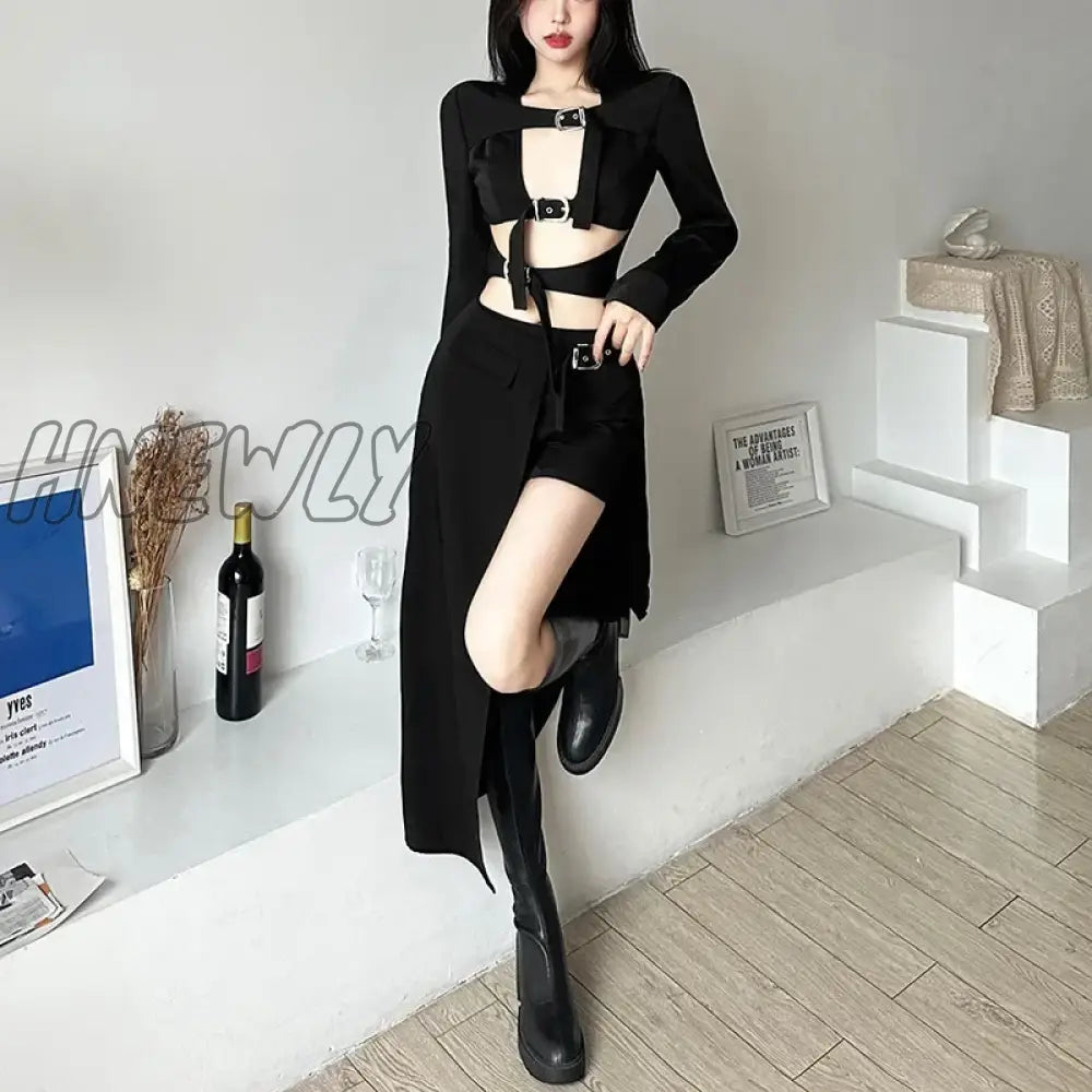 Hnewly Gothic Skirts Goth Dark Techwear Patchwork Sexy Mini Women Grunge Irregular Hem High Waist