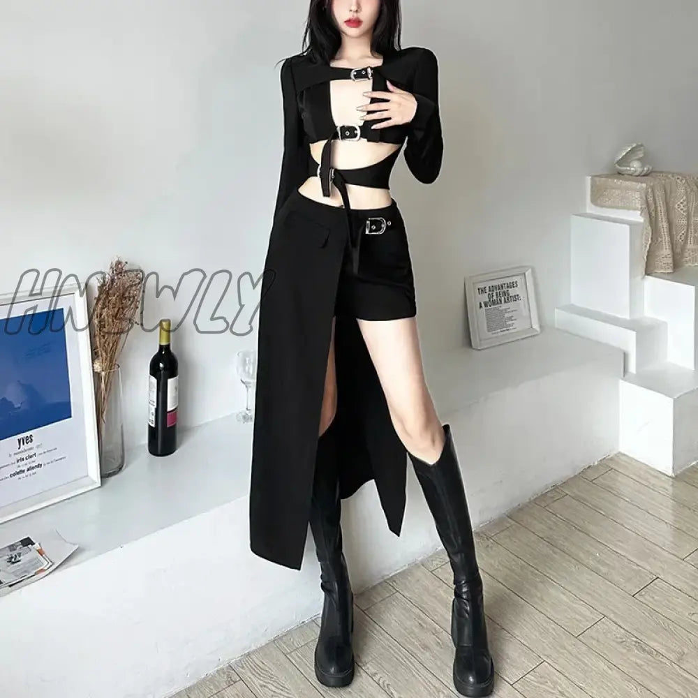 Hnewly Gothic Skirts Goth Dark Techwear Patchwork Sexy Mini Women Grunge Irregular Hem High Waist