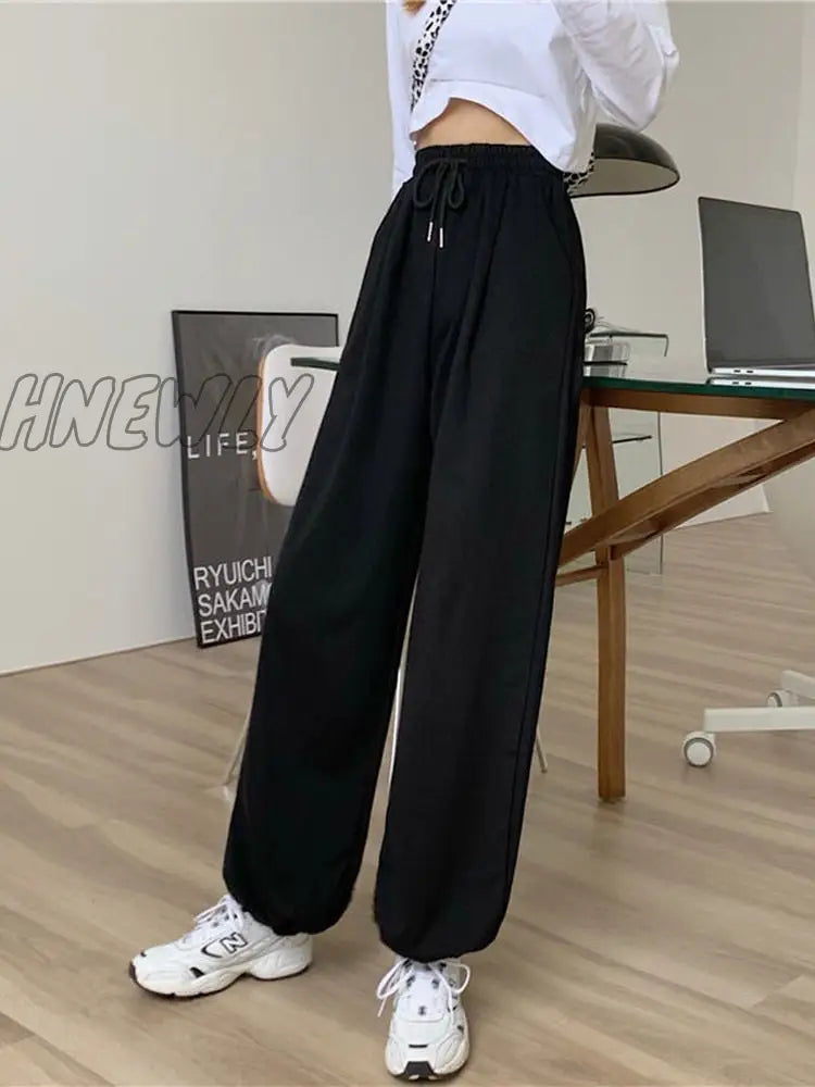 Hnewly Gray Sweatpants For Women Autumn New Baggy Fashion Oversize Sports Pants Balck Trousers
