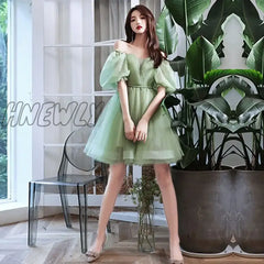 Hnewly Green Sweat Puff Sleeve Lady Girl Women Princess Bridesmaid Banquet Party Ball Prom Short