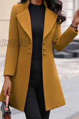Hnewly - Grey Elegant Solid Buttons Turn-Back Collar Outerwear Yellow / S Coats Coats & Cardigan