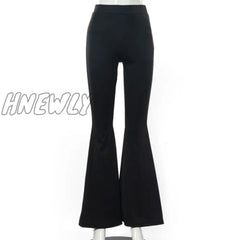Hnewly Grunge 90S Urban Style Boot Cut Pants High Waist Black Vintage Skinny Fashion Indie Casual